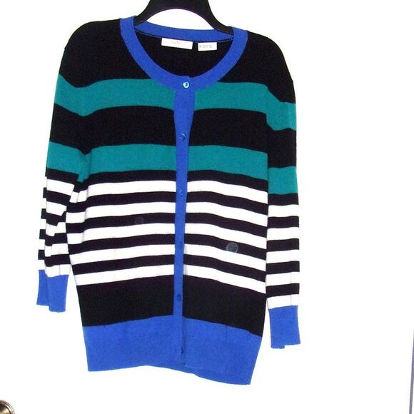Neiman Marcus Cashmere Button Down Cardigan Sweater Sz M L XL Blue Black Green - Picture 1 of 5